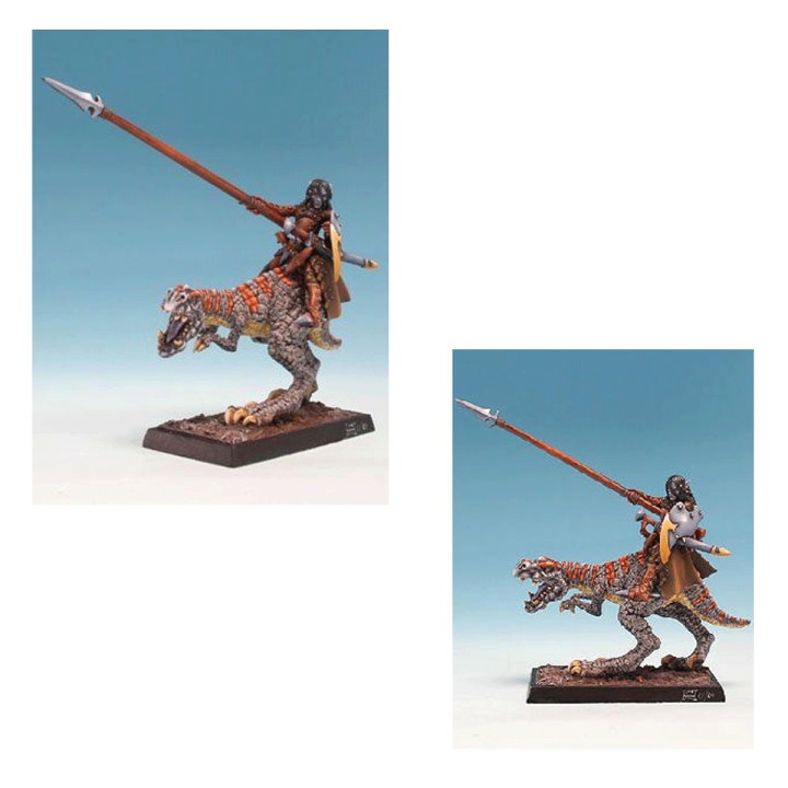 Freebooter Miniatures DUN 003 Dark Elf Hero on Lizard