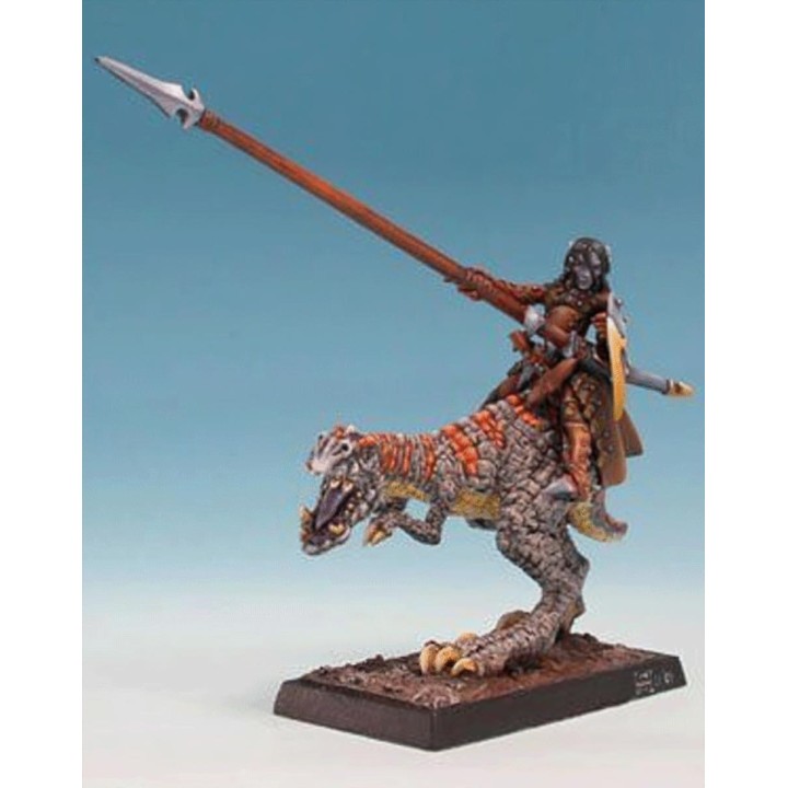 Freebooter Miniatures DUN 003 Dark Elf Hero on Lizard