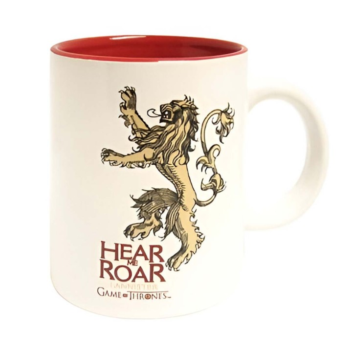Taza LAnnister Blanca Roja de Ceramica Game Of Thrones
