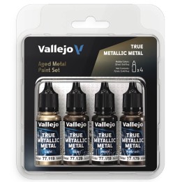 77258 Aged Metal Paint Set True Metallic Metal Vallejo