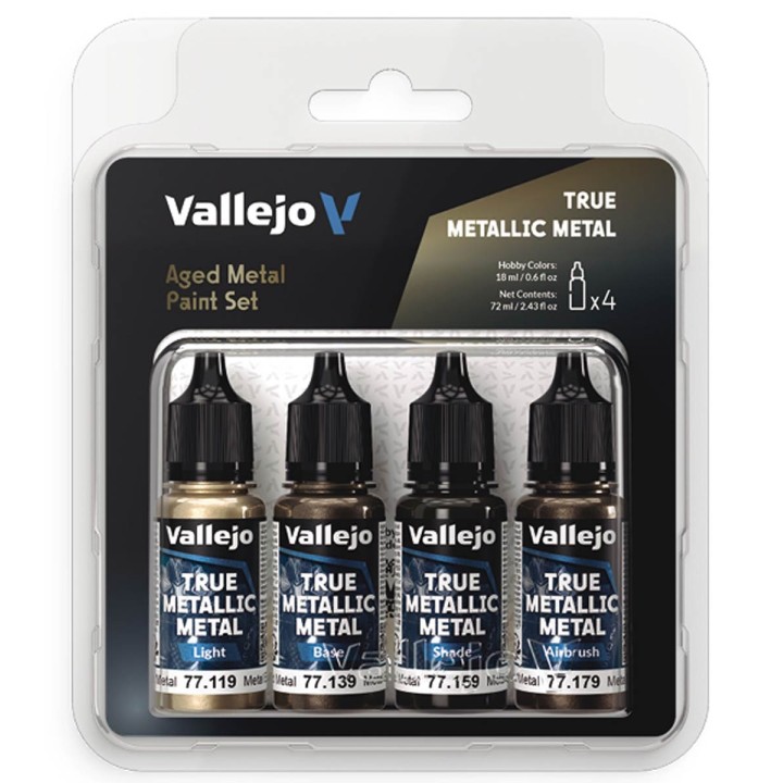 77258 Aged Metal Paint Set True Metallic Metal Vallejo
