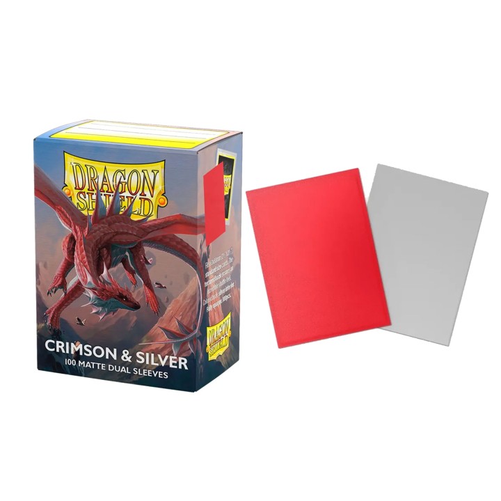 Crimson Red & Silver Standard Matte Dual Sleeves Dragon Shield (Fundas)
