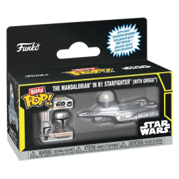 Bitty Pop The Mandalorian in N1 Starfighter with Grogu Star Wars