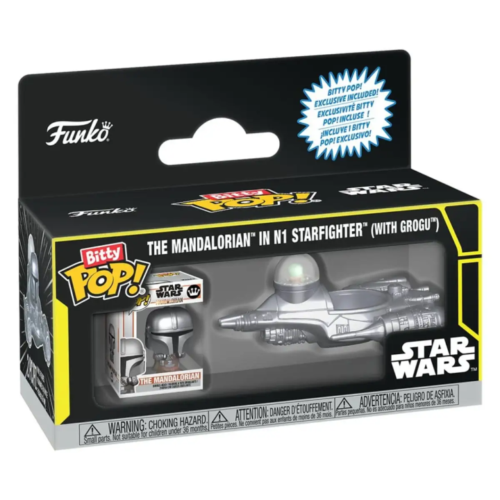 Bitty Pop The Mandalorian in N1 Starfighter with Grogu Star Wars